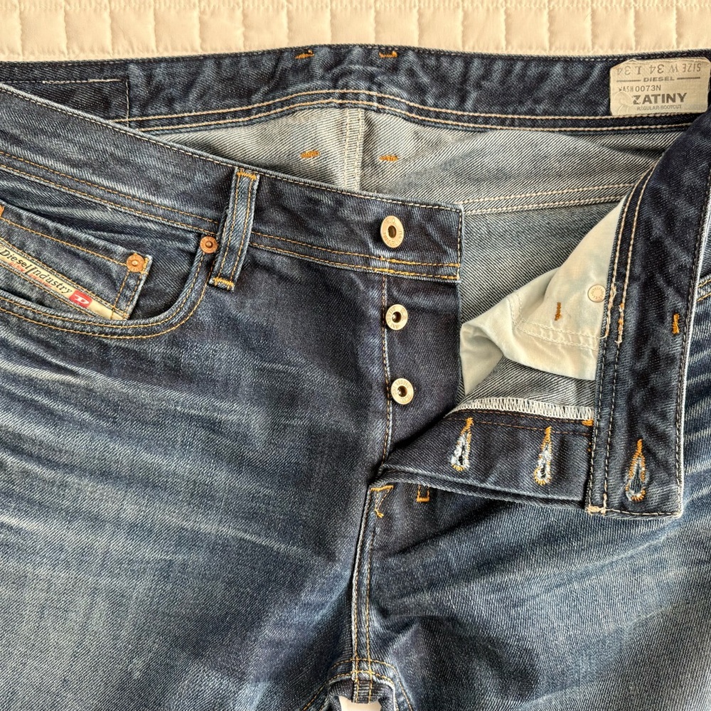 Diesel Zatiny Jeans Mens 34x35 Blue Dark Wash Bootcut Stretch Made In Italy - Picture 3 of 7